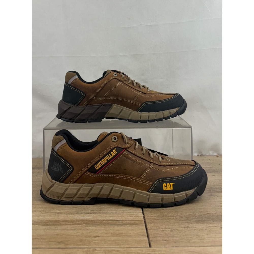 Caterpillar Men Work Shoes Brown Leather Lace Up Composite Toe Oxford Size 7